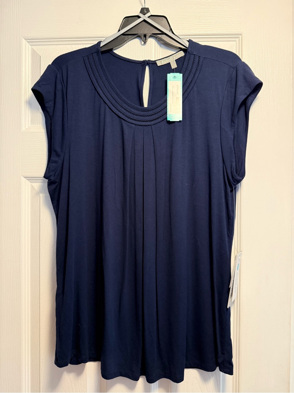 Daniel Rainn Navy Scoop Neck Cap Sleeve Pleated Top Size XL